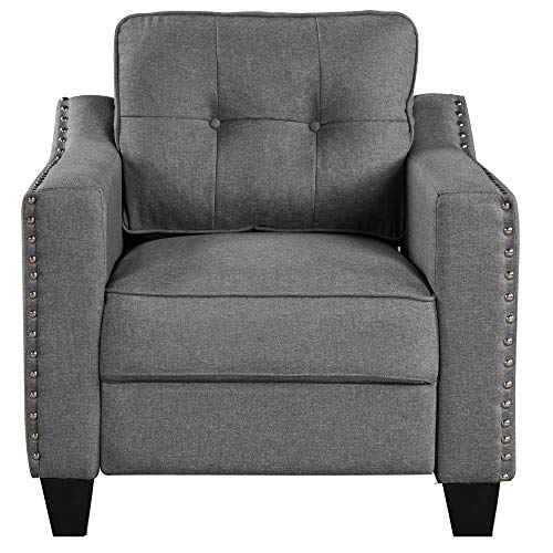 FANYE 3 Pieces Living Room Furniture Sets Include, Loveseat and Armchair, Linen Fabric Upholstered Sectional Classical Rivets Decor and Tufted Back Cushions, Retro Gray Sofa & Couch