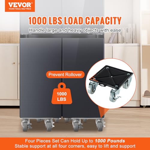 VEVOR Heavy Furniture Movers, Carbon Steel Furniture Dolly, 360° Rotatable PP Silent Wheels with Brakes, Furniture Lift Mover Tool for Easy Moving Furniture Appliance Refrigerator, 1320 lbs Capacity