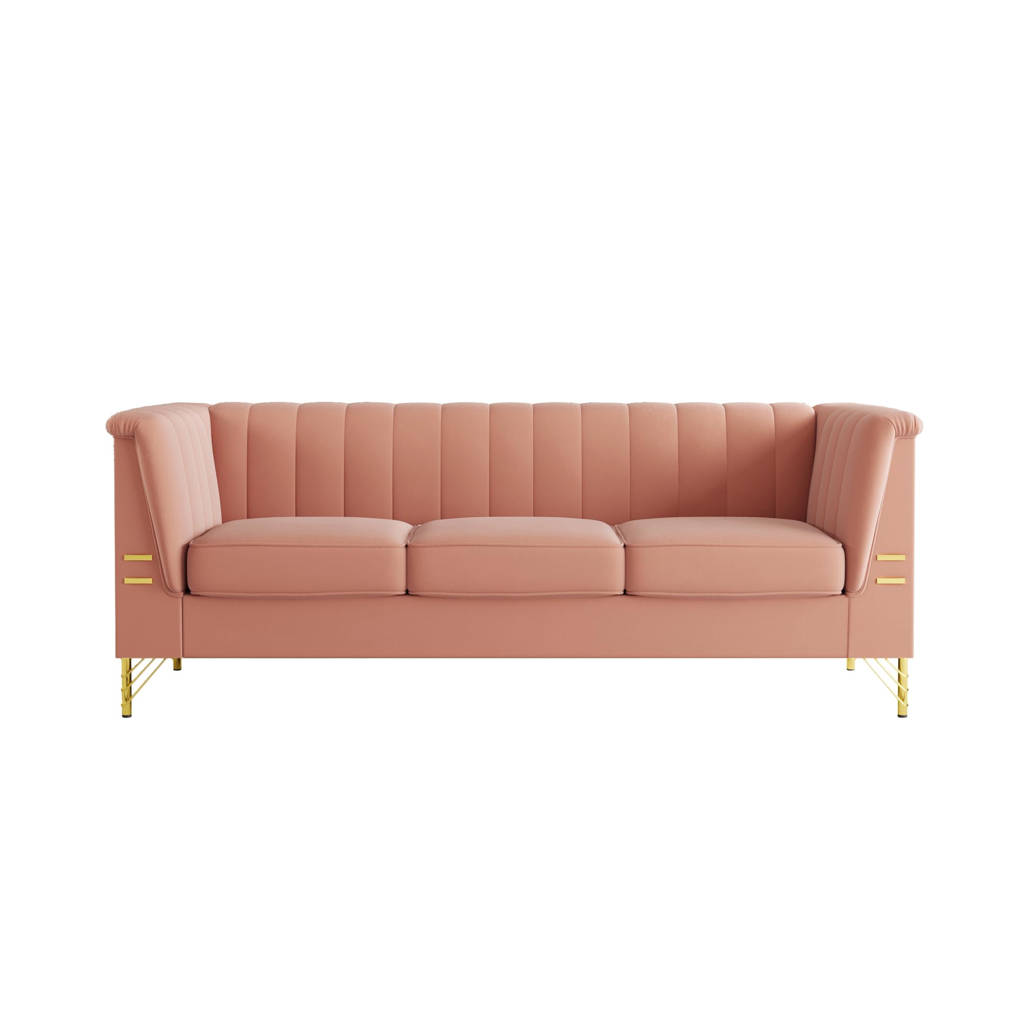 Tomkate Chesterfield Sofa, 83 Inch Modern Velvet Tufted Upholstered Sofas Couches with Flared Arms and Gold Metal Legs, Comfy 3 Seater Couch for Living Room (Pink)