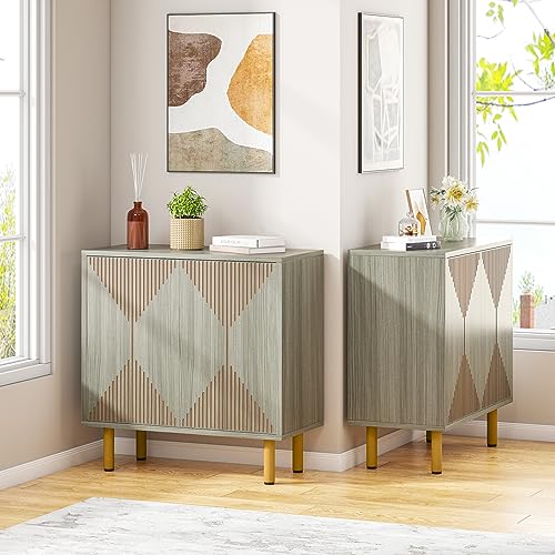 Tribesigns Modern Grey Storage Cabinet Set, Freestanding Floor Cabinet, Classic 59 inches Sideboard, Wood Buffet Cabinet with Doors, Large Storage Cabinet for Living Room, Dining Room, Garage