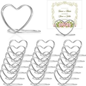 TAODAN 20PCS Silver Table Number Holders Heart Shape Place Card Holder Playing Card Holders Table Picture Stands Mini Photo Holder for Wedding Birthday Bridal Baby Shower Party