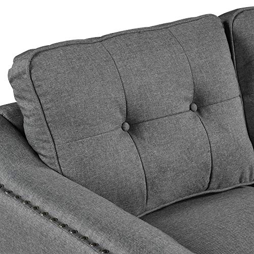 FANYE 3 Pieces Living Room Furniture Sets Include, Loveseat and Armchair, Linen Fabric Upholstered Sectional Classical Rivets Decor and Tufted Back Cushions, Retro Gray Sofa & Couch