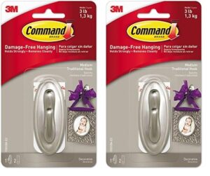 command medium traditional plastic hook, brushed nickel, 1-hook, 2-strips, decorate damage-free (pack of 2)