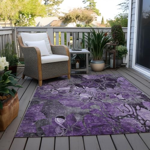 Addison Rugs Chantille ACN558 Purple 5' x 7'6 Indoor Outdoor Area Rug, Stain Resistant, Machine Washable, Non Shedding, Bedroom, Living Room, Dining Room, Kitchen Rug