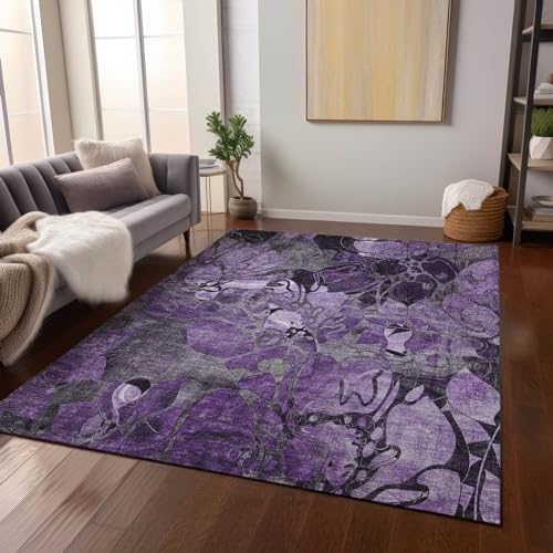 Addison Rugs Chantille ACN558 Purple 5' x 7'6 Indoor Outdoor Area Rug, Stain Resistant, Machine Washable, Non Shedding, Bedroom, Living Room, Dining Room, Kitchen Rug