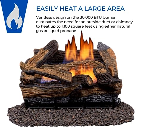 Duluth Forge DLS-18R-1 Dual Fuel Ventless Fireplace Logs Set with Remote Control, Use with Natural Gas or Liquid Propane, 30000 BTU, Heats up to 1000 Sq. Ft, Split Red Oak, 18 Inches