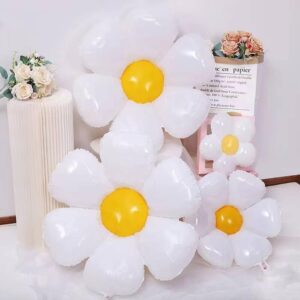 stshell 20 Pcs Daisy Balloons, 3 Sizes White Daisy Flower Aluminum Foil Balloons for Birthday, Wedding, Baby Shower, Daisy Theme Party Decorations