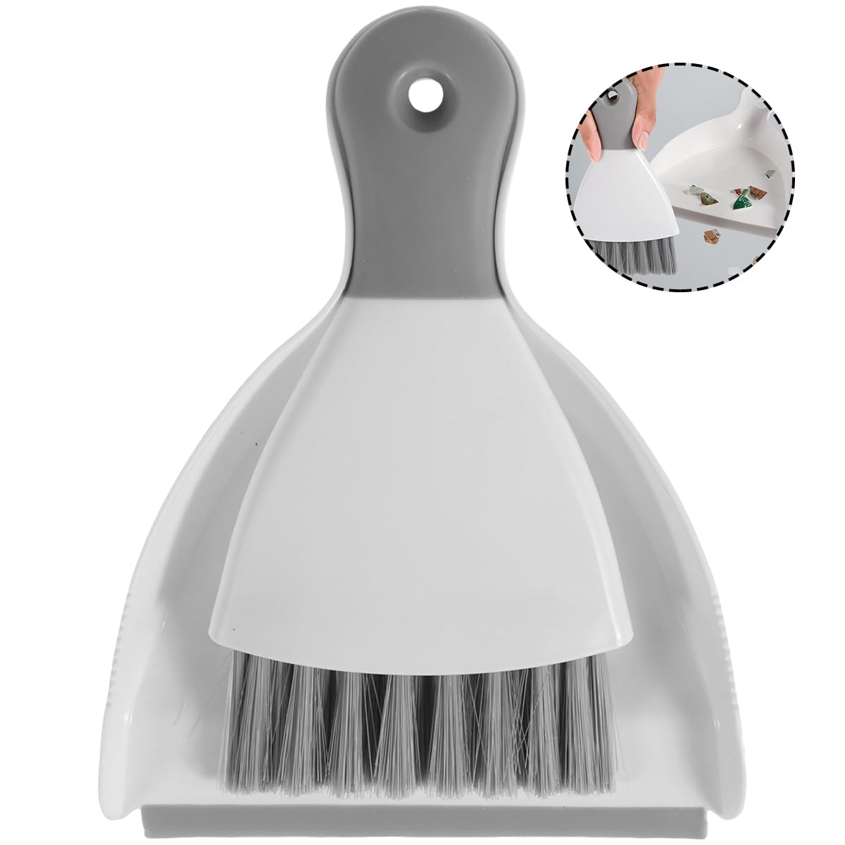 Mini Dustpan and Brush Set, Portable Table Top Cleaning Brush and Dustpan Combo Dining Table Crumb Sweeper with Soft Bristles Multipurpose Compact Dust Pan and Hand Broom for Cleaning (Grey)