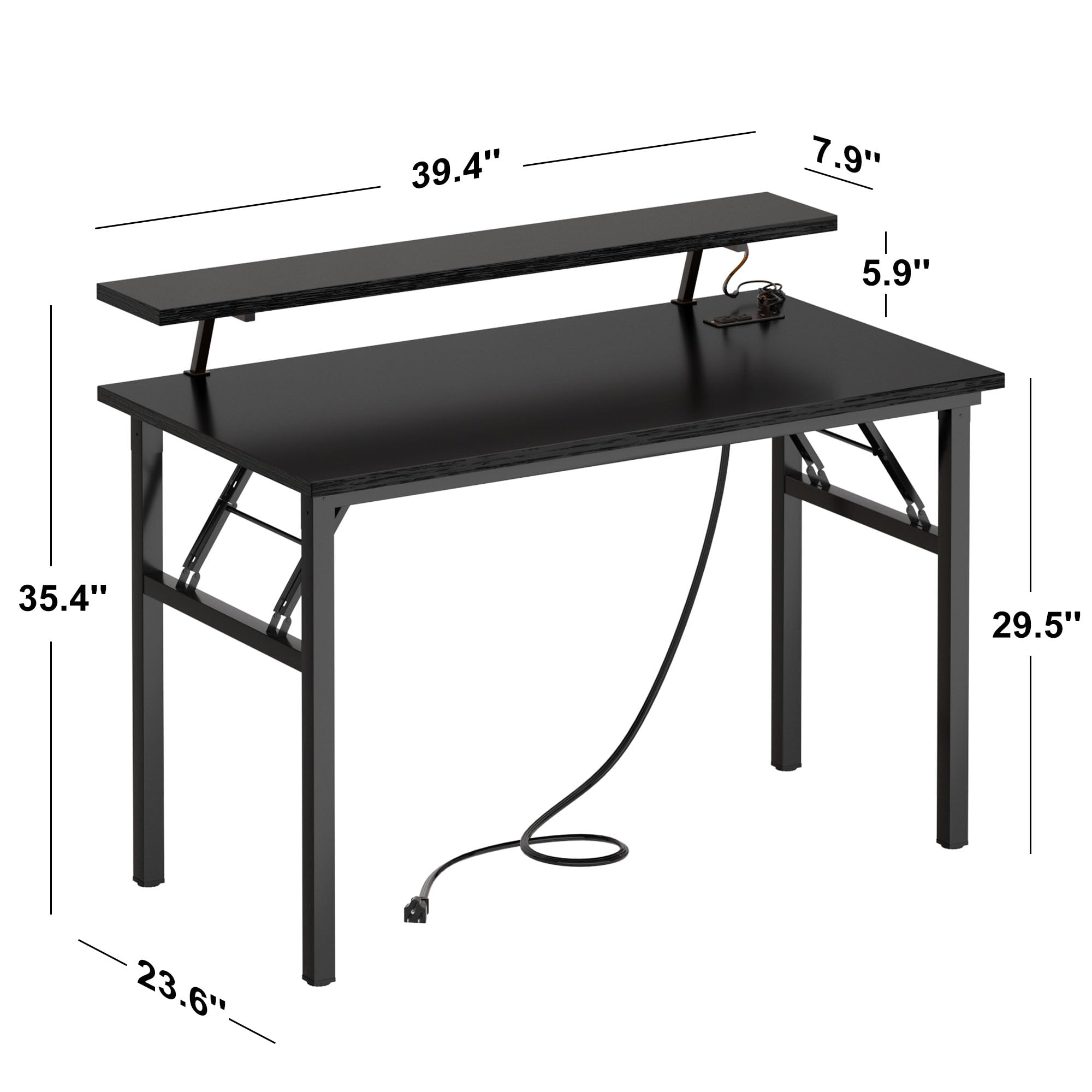 Need 39 Inch Small Folding Computer Desk with Power Outlets & Monitor Shelf Study Desk Gaming Desk with Led Lights Cup Holder & Headphone Holder,Black