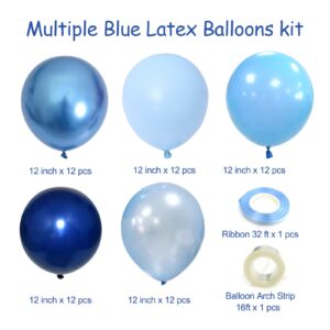 Blue Balloon Metallic Blue Balloons, 60Pcs 12Inch Chrome Blue Balloons Macaron Baby Blue Balloons Pearl Blue Balloons Navy Blue Latex Balloons for Birthday Wedding Baby Shower Party Decoration