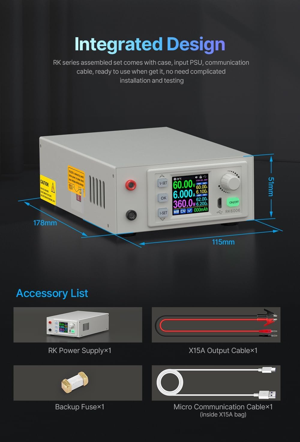 Digital Control RK6006-C 60V 6A 4 Digit Adjustable AC to DC Lab Bench Power Supply Regulator 360W