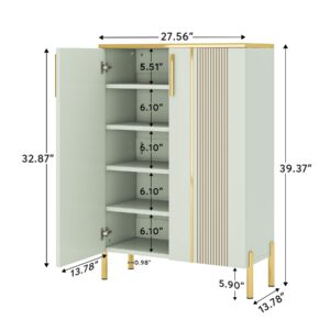 Tribesigns Shoe Cabinet with Doors, 6-Tier Shoe Storage Cabinet with Adjustable Shelves, Wooden Shoes Rack Shoe Storage Organizer for Entryway, Hallway, Closet, Living Room, Light Green