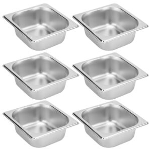 sheutsan 6 pcs 1/6 size steam table pan, 2.5 inch deep metal food pan, small stainless hotel pan for hotel restaurant buffets party