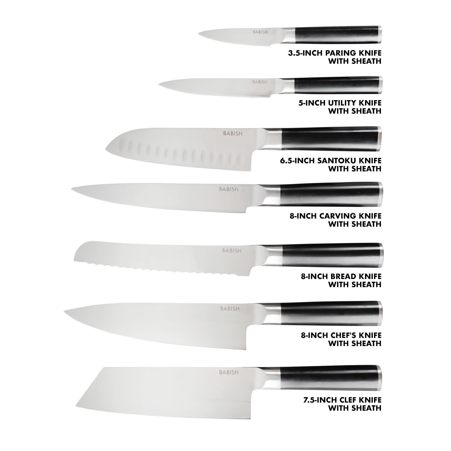 Babish High-Carbon 1.4116 German Steel 14 Piece Full Tang Forged Kitchen Knife Set W/Sheaths