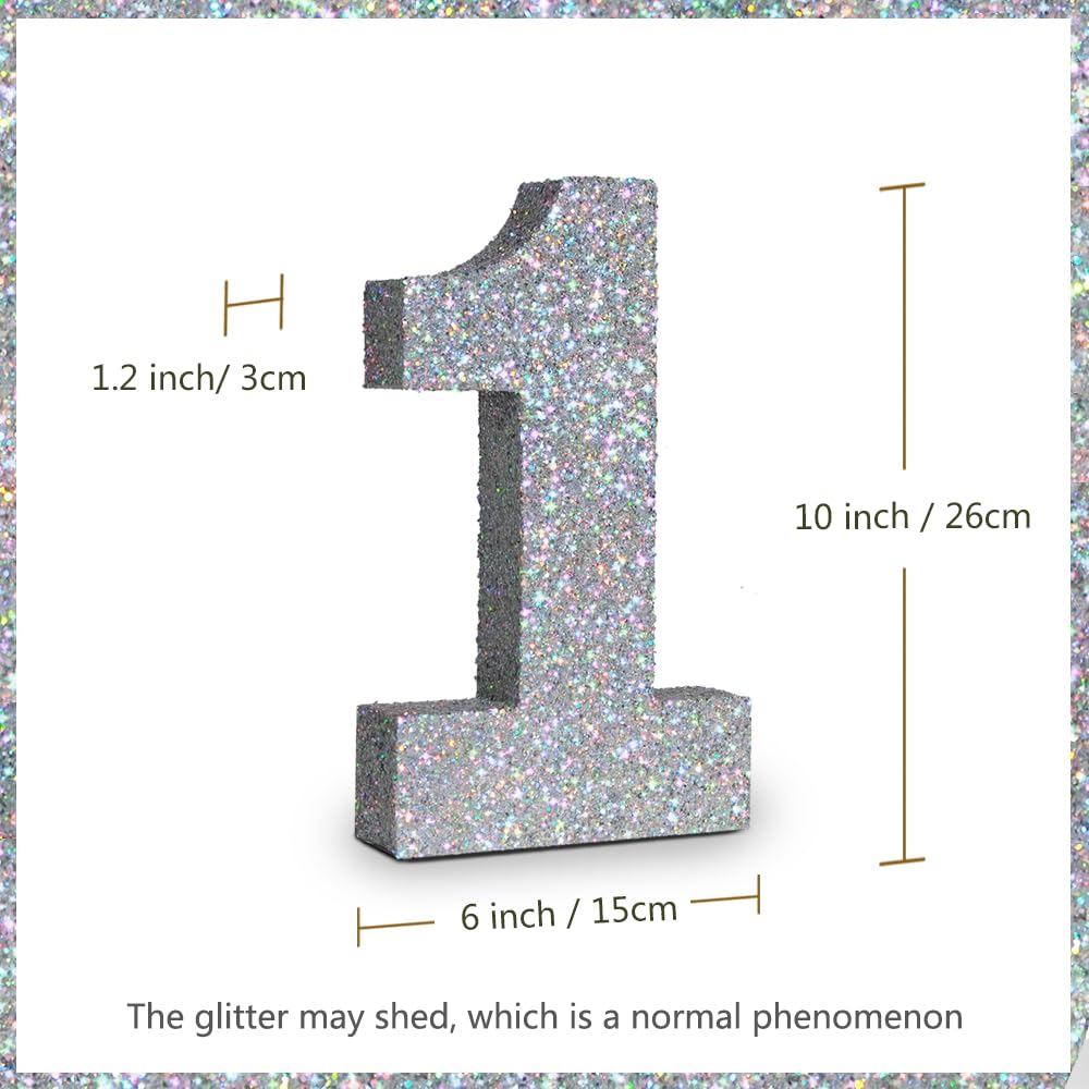 Eploger 10 Inch Silver Glitter Big Number 1 Table Centerpieces Party Decorations,Birthday Chrismas Anniversary Graduation Centerpieces for Decorations,0-9 Numbers for Party Supplies