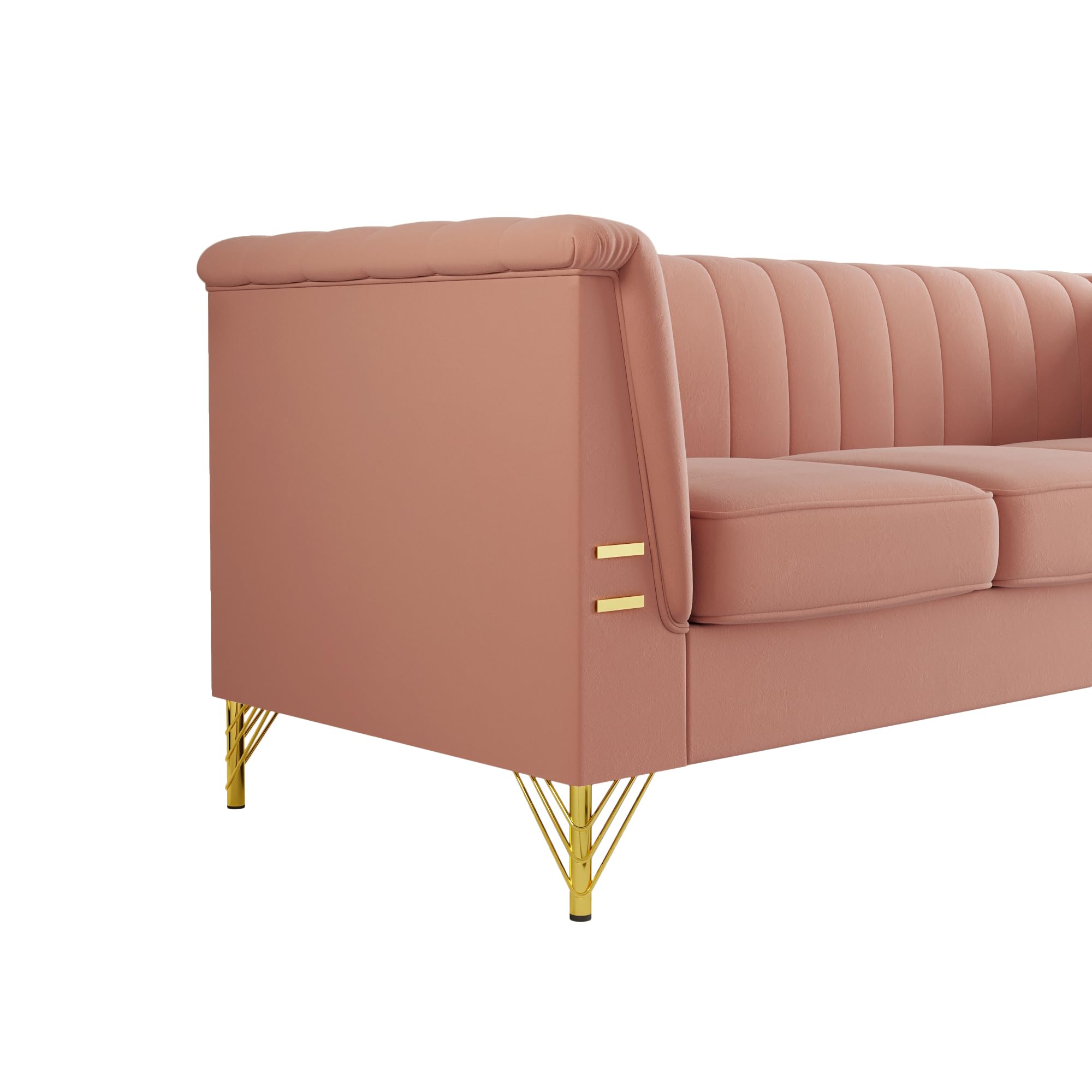 Tomkate Chesterfield Sofa, 83 Inch Modern Velvet Tufted Upholstered Sofas Couches with Flared Arms and Gold Metal Legs, Comfy 3 Seater Couch for Living Room (Pink)