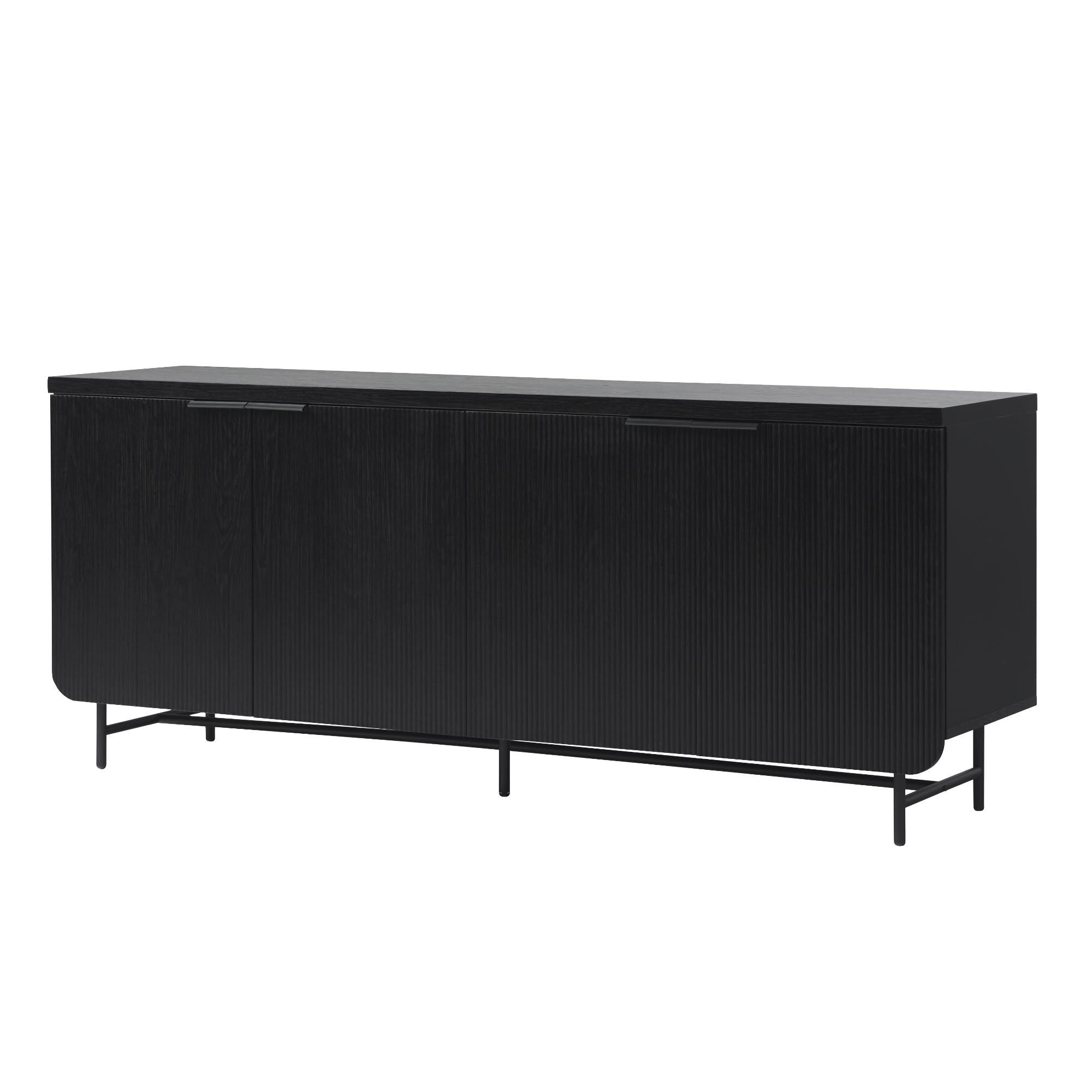 Walker Edison Scandinavian Grooved 4-Door Sideboard, 69 Inch, Black