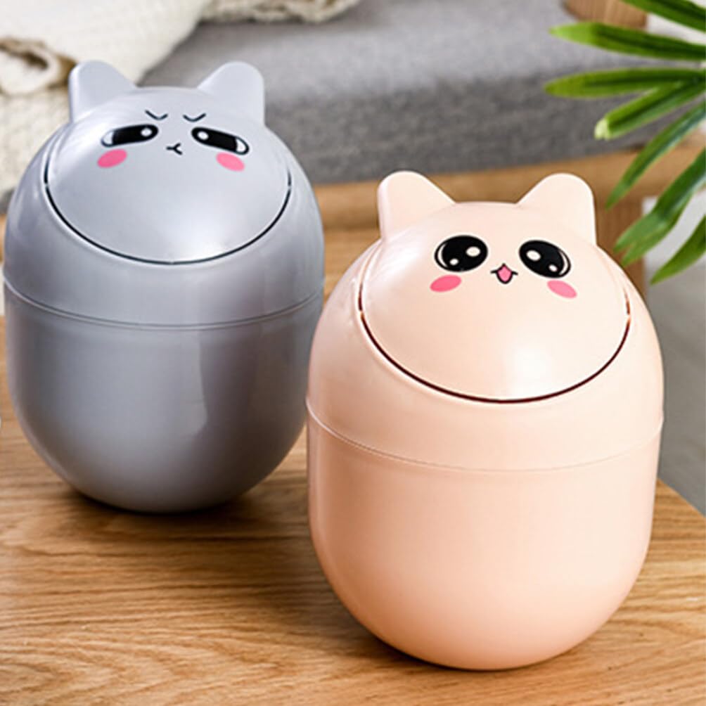 EXCEART 2pcs Small Garbage Can with Lid Trash Cans with Lids Pink Trash Can Trash Can with Lid Small Trash Bin with Lid Small Waste Basket Tabletop Garbage Can Mini Plastic Office Desk