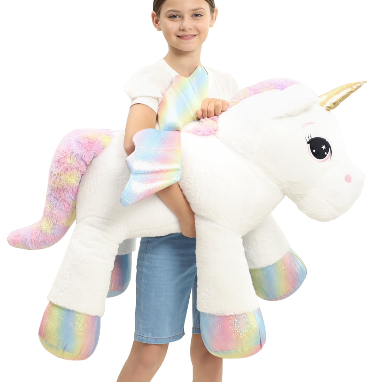 FFxiong 44 Inch Giant Unicorn Stuffed Animal Pillow, Cute Soft Big Unicorn with Rainbow Wings Large Plush Toy, Gifts for Girlfriend Girls Boys Kids Birthday Valentines Christmas