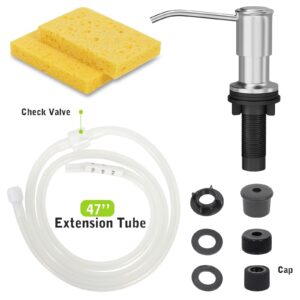 Soap Dispenser for Kitchen Sink, Sink Soap Dispenser with Wide Pump Head Base, 47" Extension Tube kit, Longer Threaded Shaft Shank, No Need More Refills, Brushed Nickel (2 Scrub Sponges)