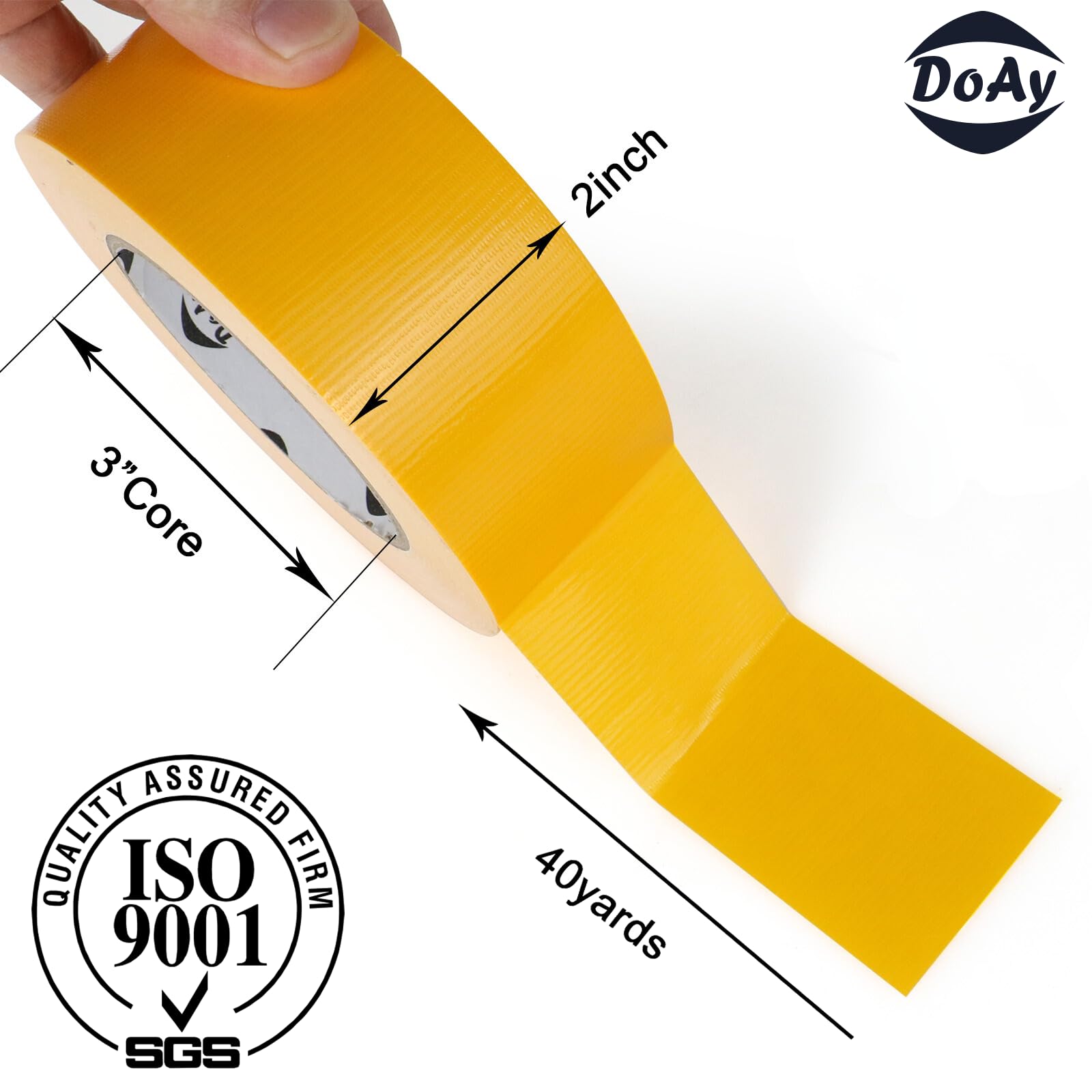 DOAY Yellow Duct Tape Heavy Duty - Upgraded to 9-Mil Thickness, 2 Inches x 40 Yards, Bright Color, Waterproof, Easy to Tear - Great for DIY, Repairs, Industrial, Professional Use, Indoor & Outdoor Use