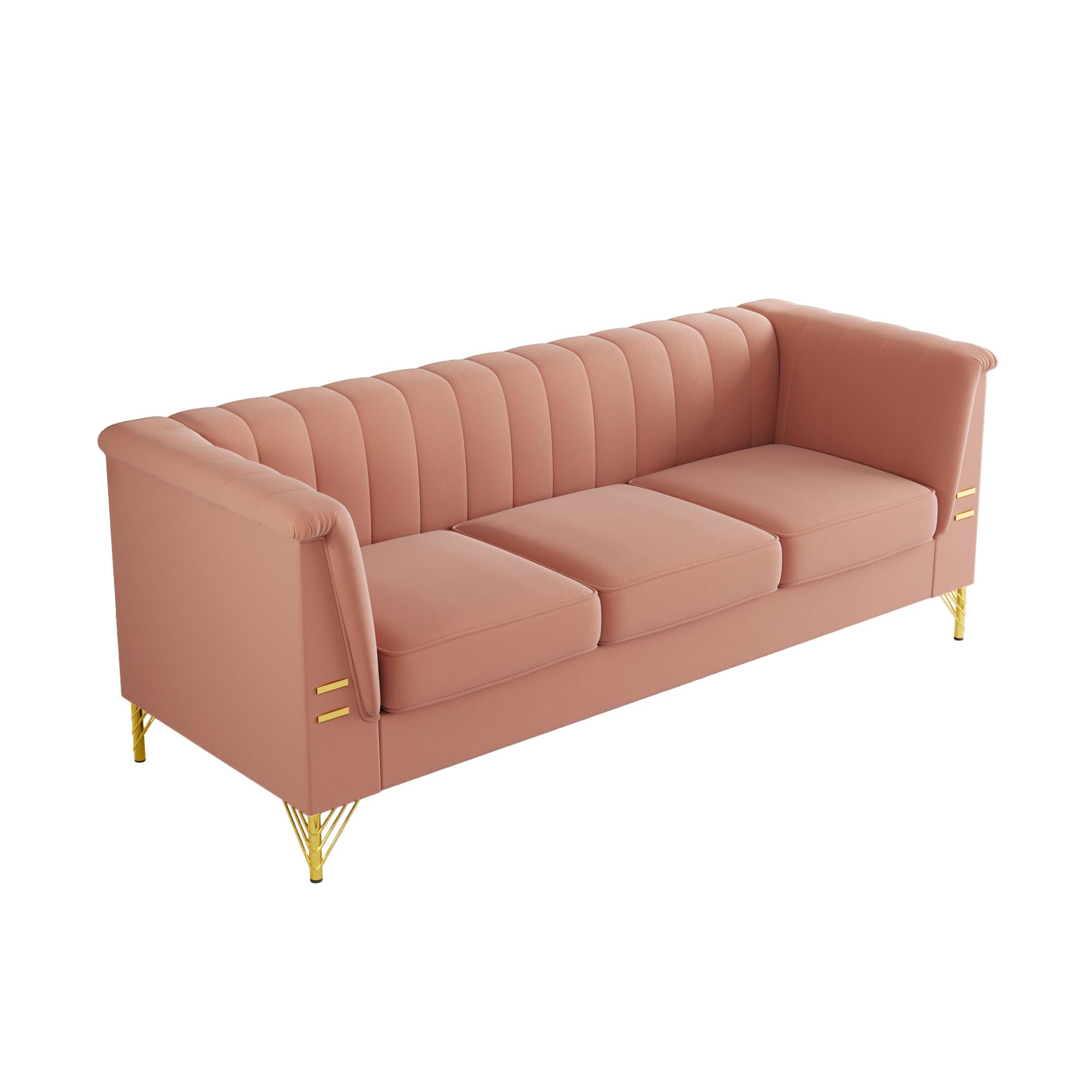 Tomkate Chesterfield Sofa, 83 Inch Modern Velvet Tufted Upholstered Sofas Couches with Flared Arms and Gold Metal Legs, Comfy 3 Seater Couch for Living Room (Pink)