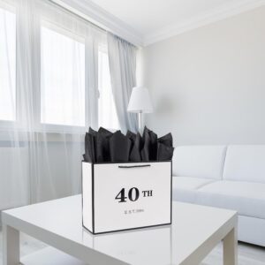 Jaywayang 40th Birthday White and Black Large Gift Bag with Card and Tissue Paper, Metallic Printing Keepsake Gift Vintage Bag for Men Women,