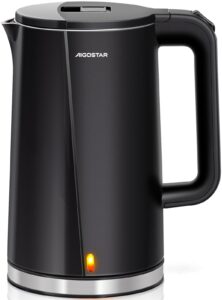 aigostar electric kettle, 1.7l double wall 304 stainless steel interior hot water boiler heater, cool touch electric tea kettle, 1500w fast boiling, auto shut-off, boil dry protection, bpa-free, black