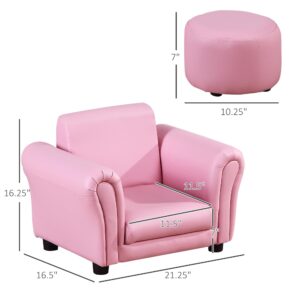 Qaba Kids Sofa Set with Footstool, Upholstered Armchair for Kids 18M+, Baby Sofa for Playroom, Children's Bedroom, Nursery Room, Pink