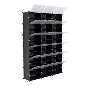 Imseigo 12 Tier Portable Shoe Rack Organizer, 72 Pair Covered Shoe Storage Shelves Rack,36 Grids Expandable Shelf Storage Cabinet Stand for Heels,Boots,Slippers,Perfect for Entryway,Hallway (Black)