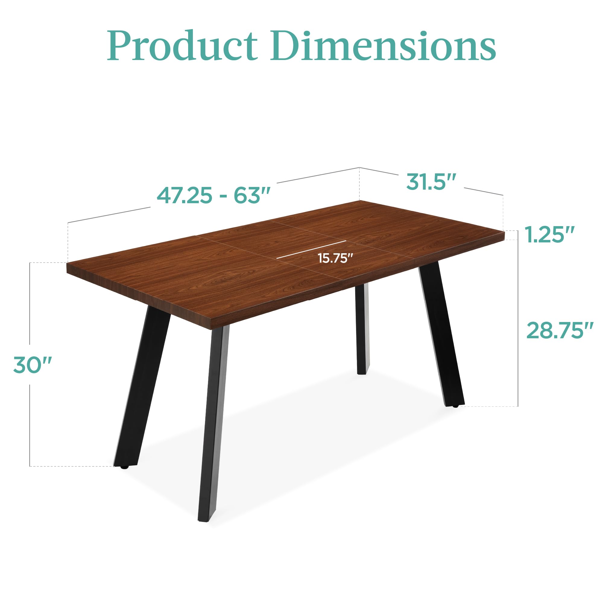 Best Choice Products Extendable Dining Table 47 to 63in Modern Large Expanding Kitchen Table up to 6 People w/Leaf Extension, 2 Locks, 132lb Capacity - Brown