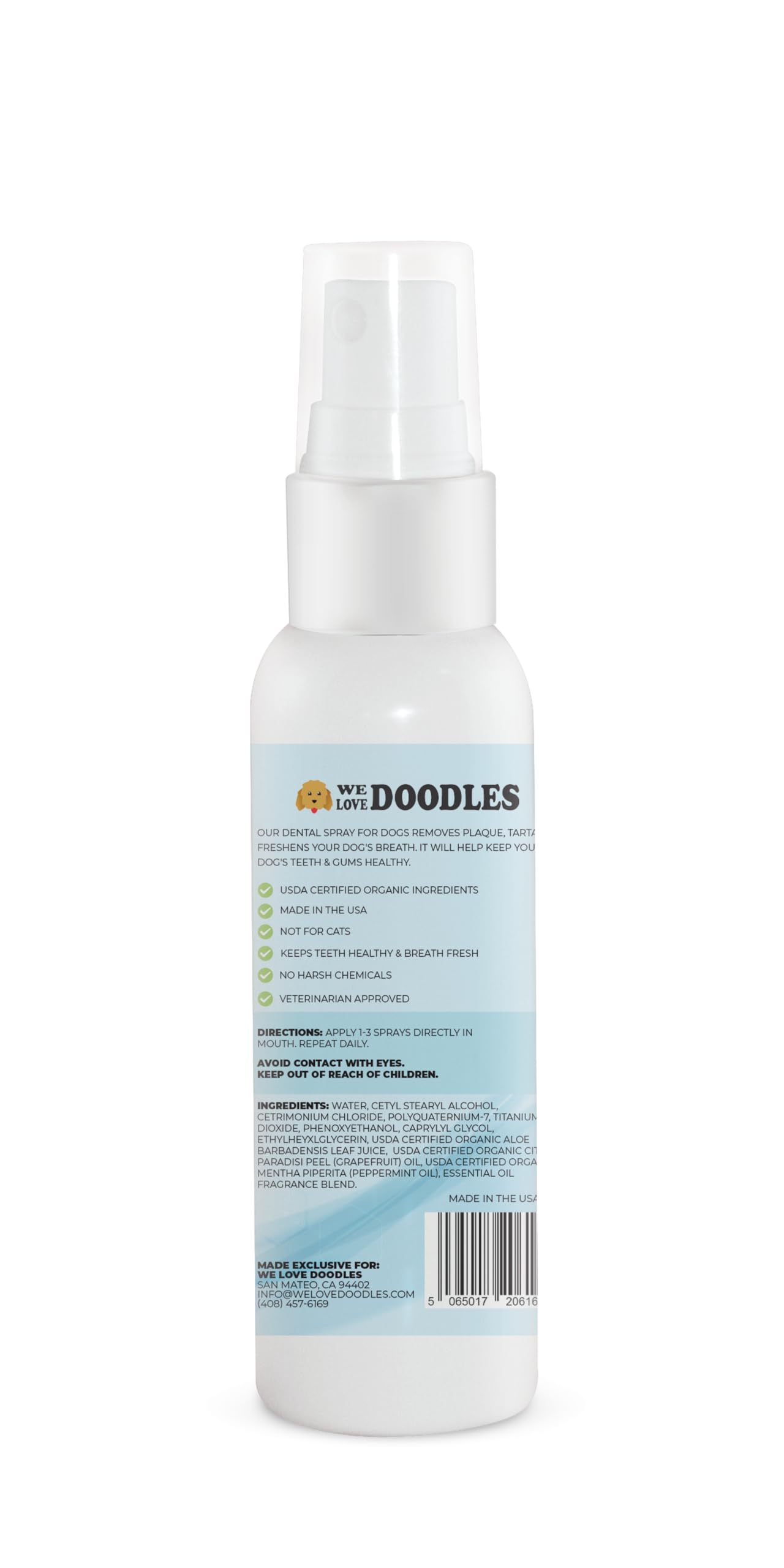 We Love Doodles Dog Dental Spray | Organic Dental Solutions Plaque & Tartar Control Spray | Natural Oral Care Dog for Healthy Teeth & Gums, Freshens Breath Spray | 4oz