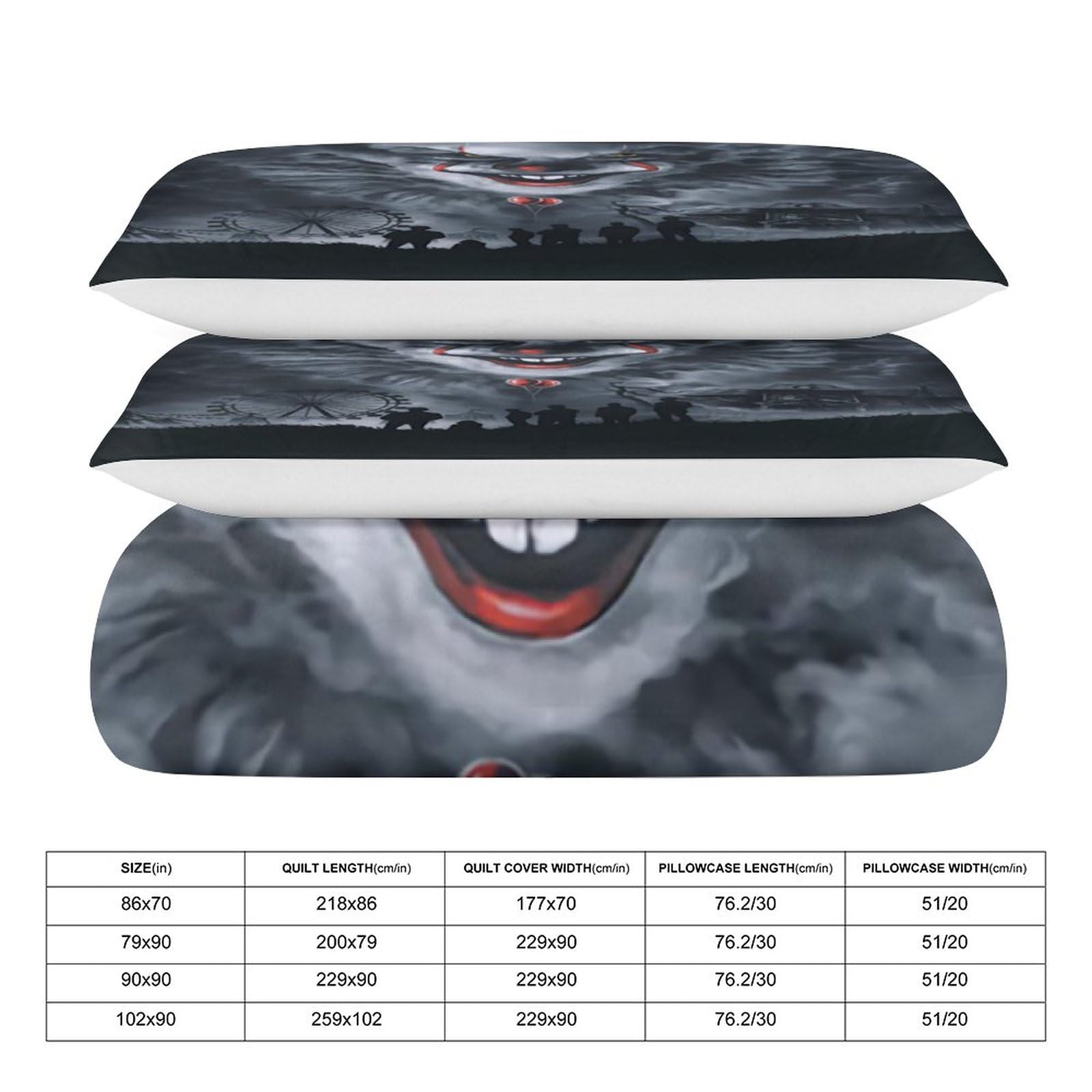 Horror 3-Pcs Bedding Set Includes 1 Duvet Cover and 2 Pillowcases​, Soft Comfortable Breathable Bedroom Decoration 86"x70"