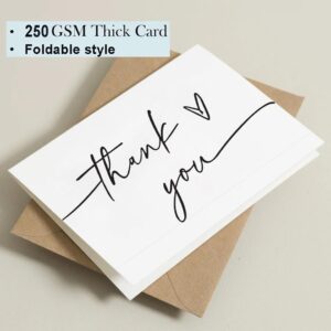 Thank You Cards with Envelopes 4 x 6, Minimalistic Design, Thank You Notes with Envelopes Set for Baby Shower, Wedding, Small Bussiness, Graduation,Bridal Shower,Bulk Pack of 30 (White)