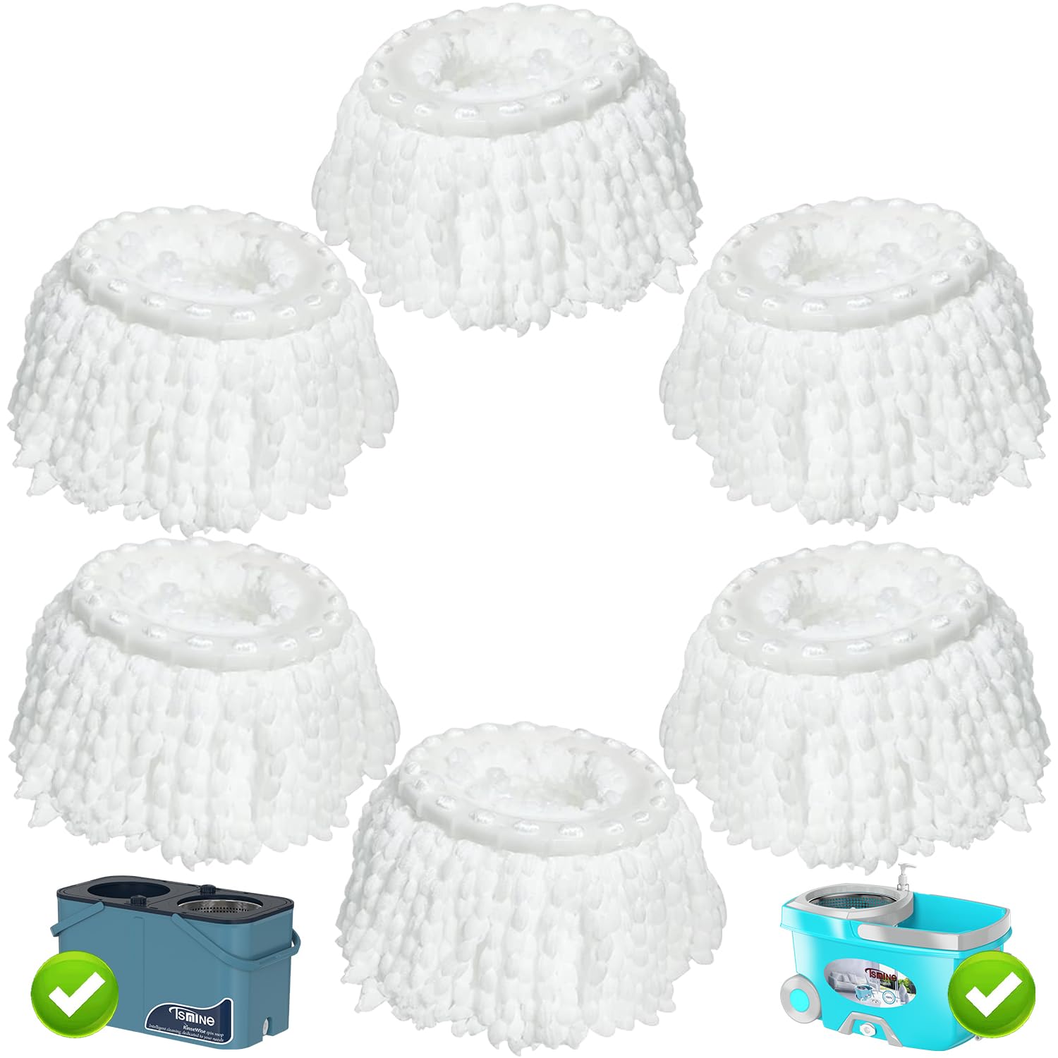 6 Pack Mop Heads Replacements, Compatible with FunClean Spin Mop & RinseWise Mop Bucket, Microfiber Spin Mop Head Refill Cleaning Supplie for Home Industrial and Commercial Use