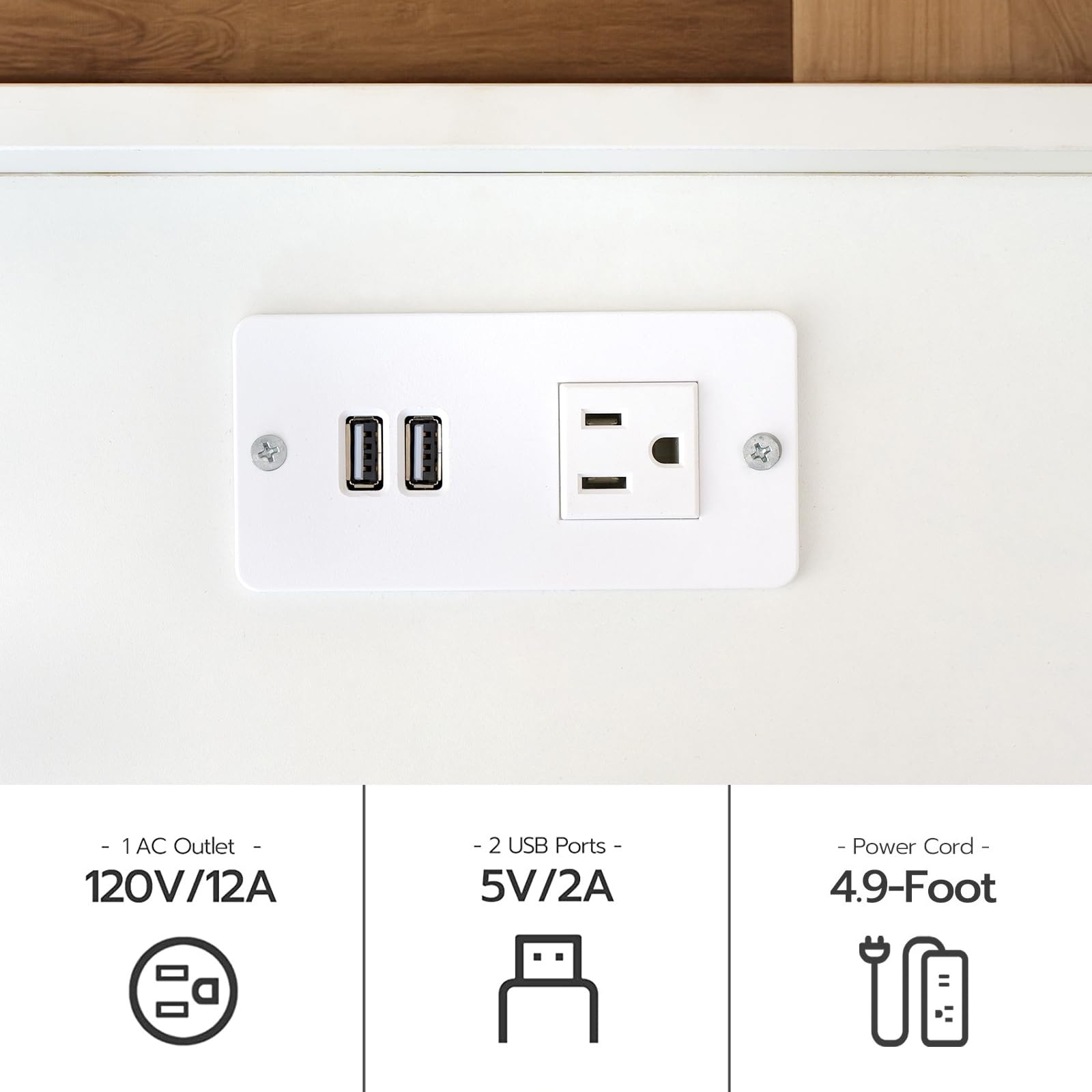 HOOBRO Nightstand with Charging Station, Modern Side Table with 2 Drawers, Stylish Sofa Side Table, Multiple Charging Ports, Metal Legs, Sofa Bedside Table, for Bedroom, White and Gold DW89UBZ01G1