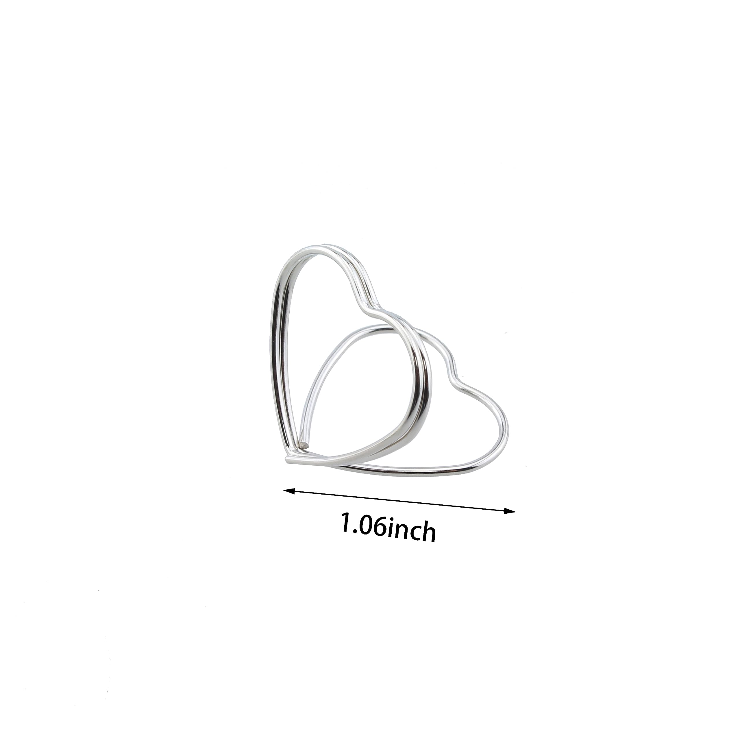 TAODAN 20PCS Silver Table Number Holders Heart Shape Place Card Holder Playing Card Holders Table Picture Stands Mini Photo Holder for Wedding Birthday Bridal Baby Shower Party