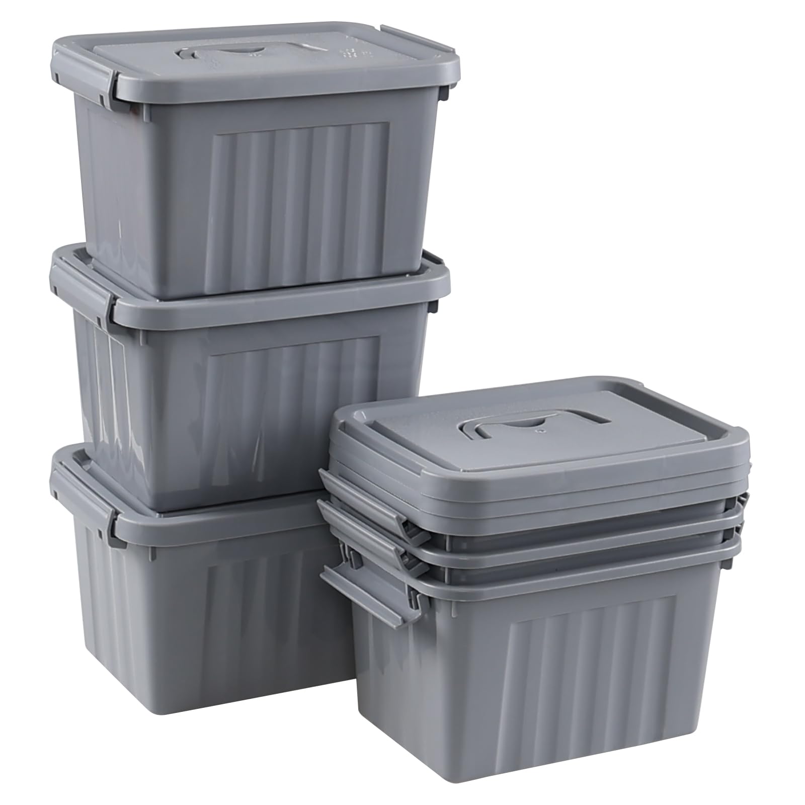 Tstorage 6 Quart Plastic Storage Latch Box with Lid and Handle, Gray, 6 Pack