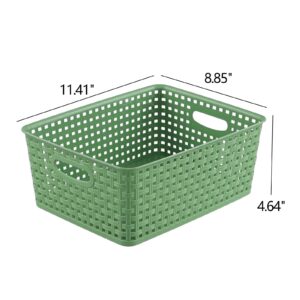 Sandmovie Plastic Woven Storage Baskets, Dark Green, 4 Pack