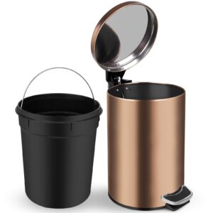 garbage bin, gold stainless steel foot open lid garbage bin, 8l/2.1 gallon detachable garbage bin with lid, foot operated, circular, suitable for large garbage bins in toilets, kitchens, living room