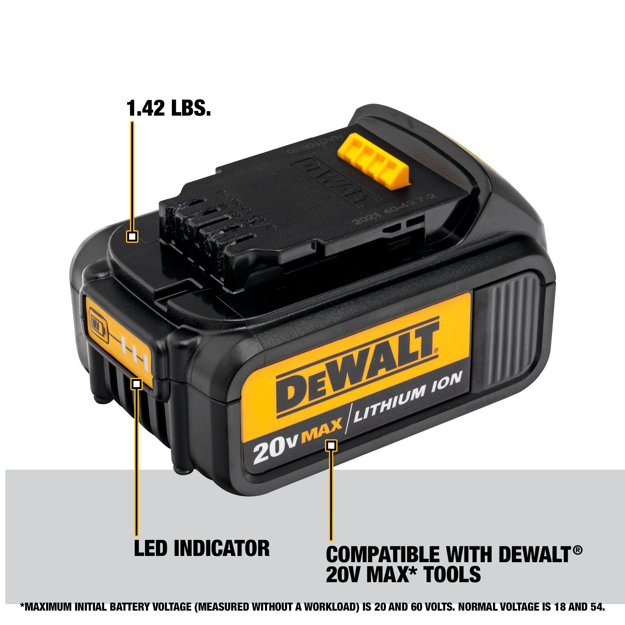 DEWALT 20V MAX Battery with LED Charge Indicator, 3 Amp Hour, 4 Pack (DCB200-4)