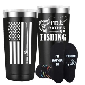 golden associate fishing gifts for men, novelty fishing socks and tumbler 20 oz cup, fisherman gifts stocking stuffers for dad boys husband grandpa boyfriend him