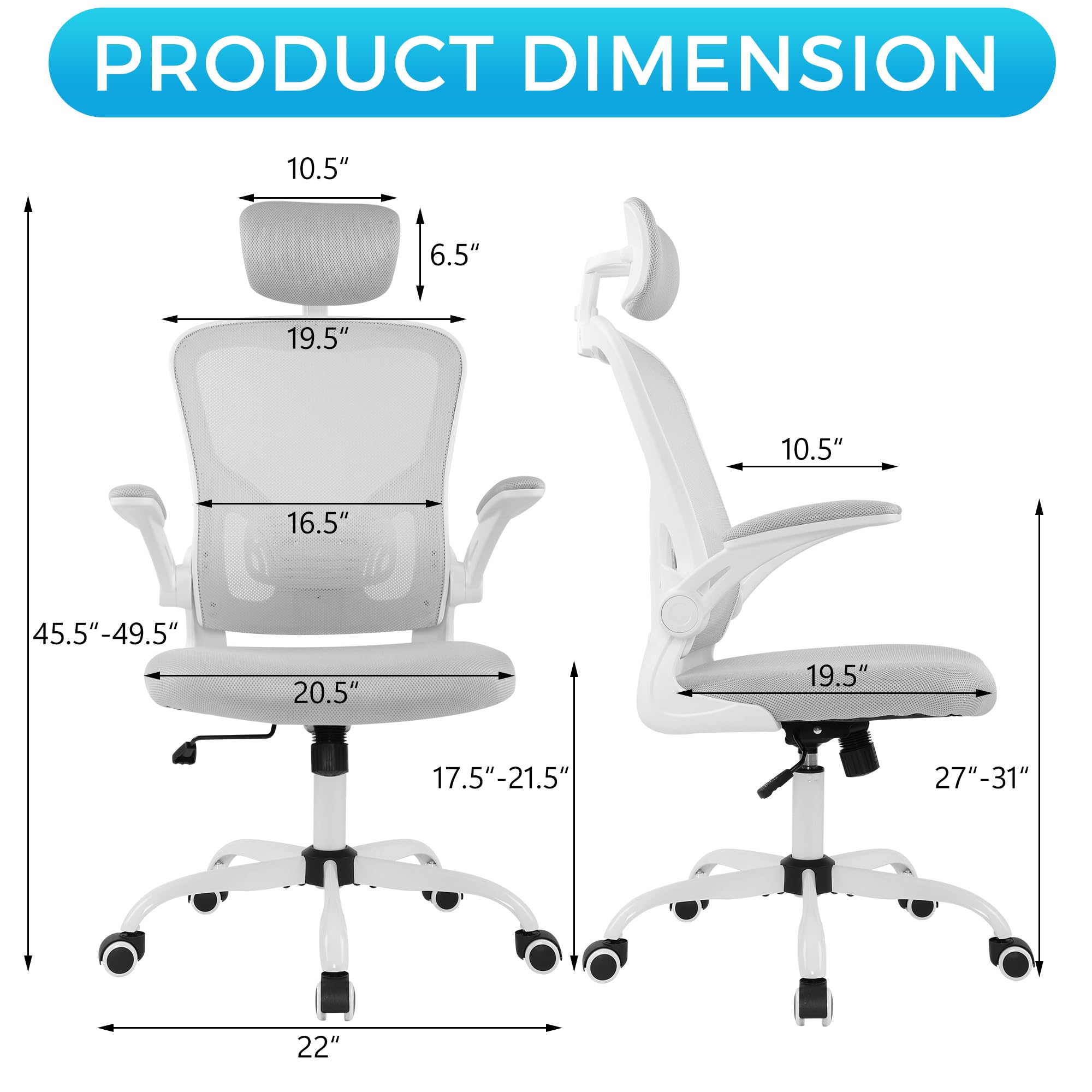 thksbought Office Computer Desk Chair,Home Office Chair,Ergonomic Office Chair, Computer Gaming Chairs with Lumbar Support (1, Gray White)