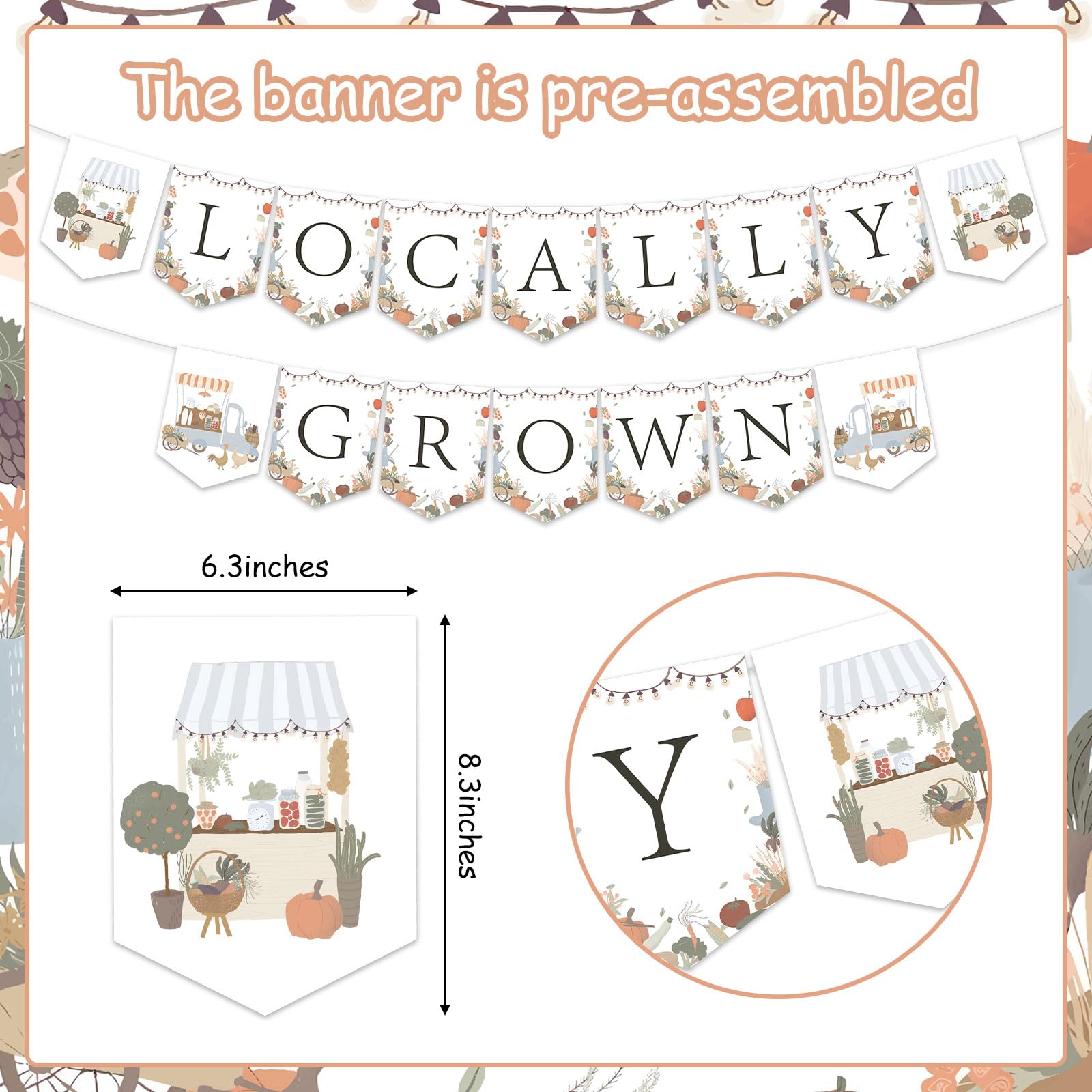 Locally Grown Baby Shower Banner for Boys Girls, Farmer's Market Baby Shower Banner Fruit and Vegetables Farmer's Market Baby Shower Decoration Banner for Gardener Theme Farm Fruit Theme Party