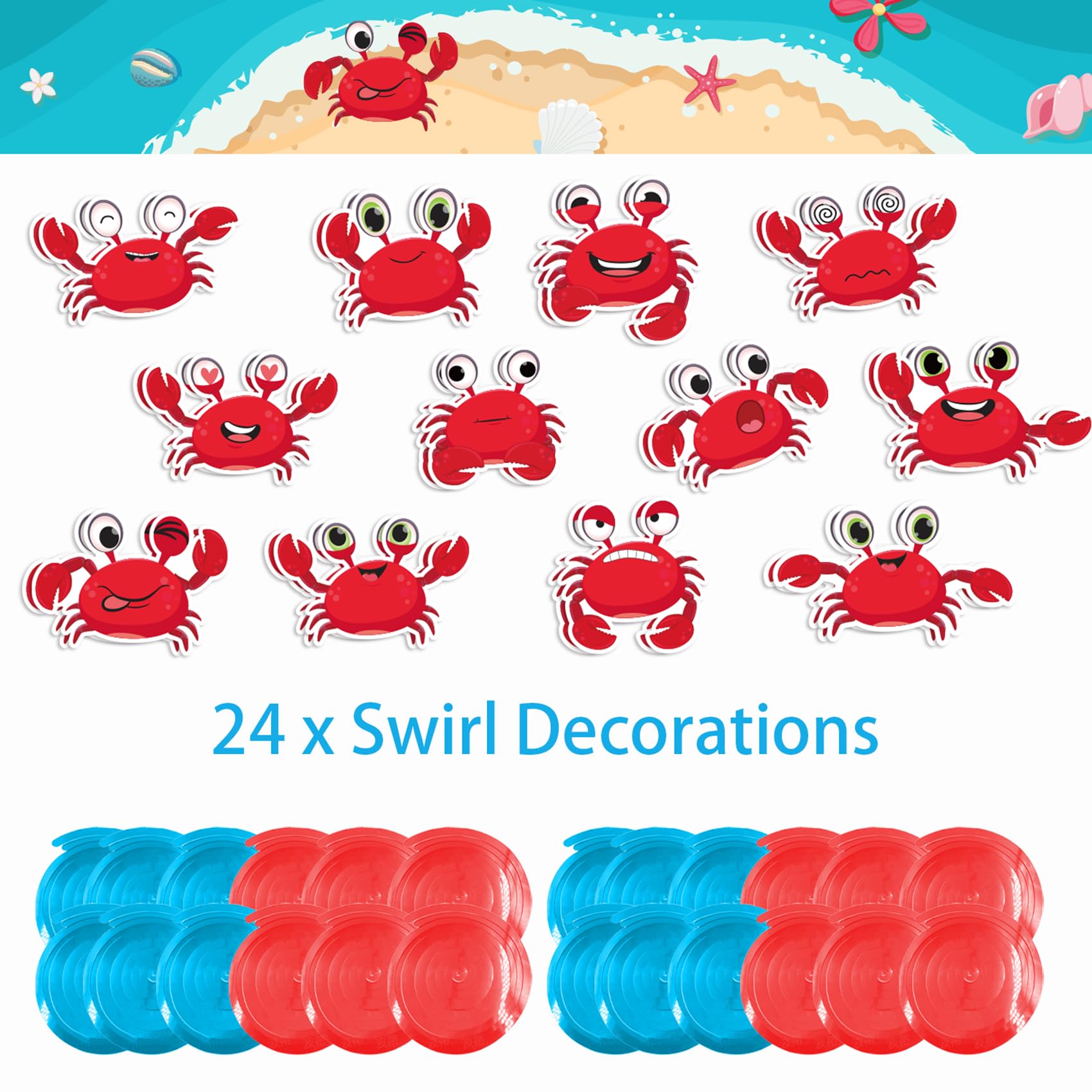 24 Pcs Crab Hanging Swirls Crab Party Decorations Crab Spirals Crab Ceiling Decorations Crab Party Supplies for Crab Birthday Party Ocean Decorations