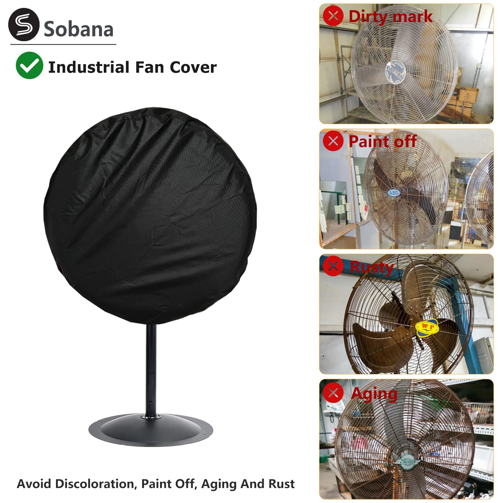 Sobana Wall Mount Fan Cover,Suitable for 18-20 Inch Industrial Fan and Pedestal Fan,Waterproof Dust Proof Proof Anti-UV Outdoor Fan Covers,Black