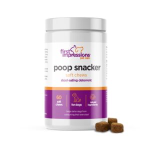 first impressions poop snacker soft chews - best stool eating deterrent for dogs, coprophagia deterrent for dogs, probiotics & breath freshener - deterrent for dogs eating poop - 60 ct