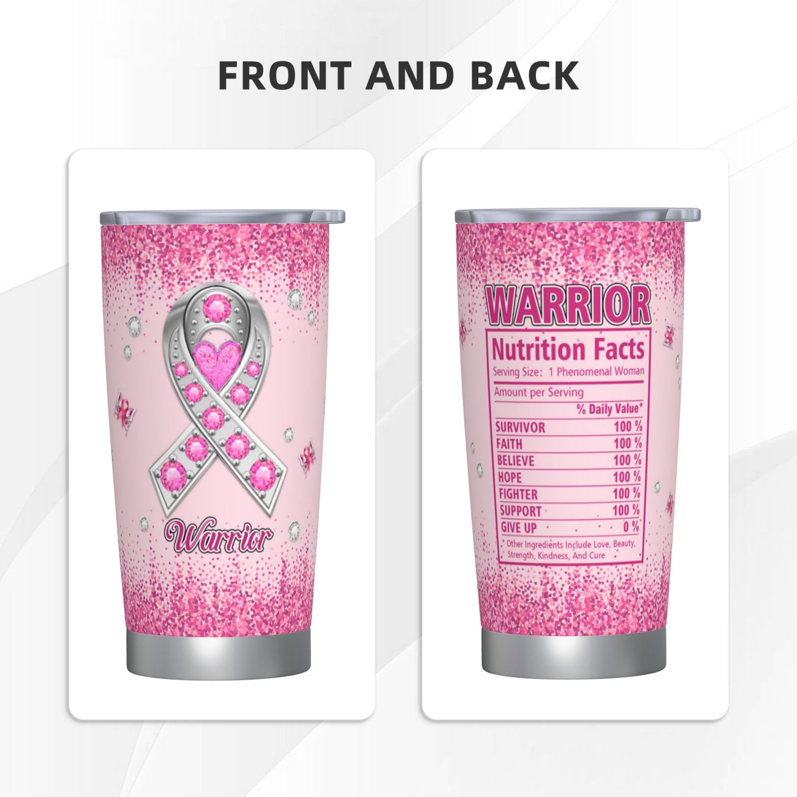 Breast Cancer Gifts for Women, Breast Cancer Gifts Stainless Steel Tumbler 20oz, Breast Cancer Awareness Gifts, Breast Cancer Survivor Gifts for Women, Pink Ribbon Gifts for Breast Cancer Patients