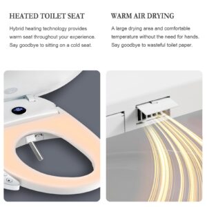 XCQQ Bidet Toilet Seat Elongated, Bidet Warm Water Rear & Front Oscillating Wash, Heated Toilet Seat, Warm Air Dryer, Soft Close Toilet Lid, Night Light, Smart Toilet Seat with Bidet Requires Outlet