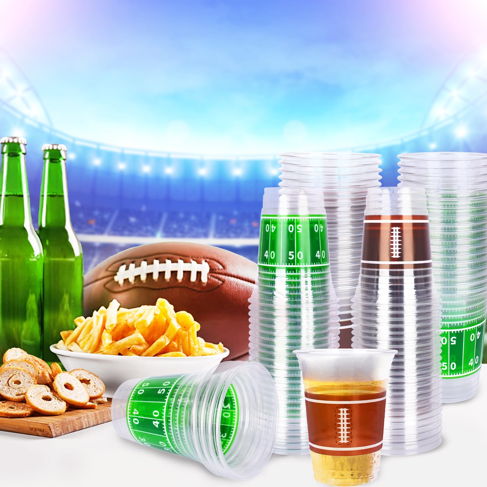 Gatherfun 100 Pcs 16oz Football Plastic Cups - Football Parties and Tailgate Events, Disposable & Convenient - Ideal Party Supplies & Party Favors for Football Themed Birthdays